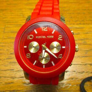 A14A-Never Worn-NWOT-MK Red Runway Silicon Band MK5076-3 hand Quartz-3 sundials